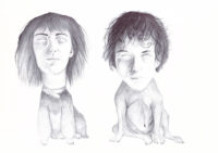 Bertrand Grave. Dibujo. Boli Bic. Serie Antropoamorfo. La extraña pareja. 2017.