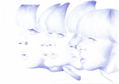 Bertrand Grave. Dibujo. Boli Bic. Serie Transmutaciones. La Chica de Chelsea. 2018.