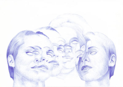 Bertrand Grave. Dibujo. Boli Bic. Serie Transmutaciones. Persona. 2018.