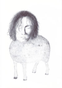 Bertrand Grave. Dibujo. Boli Bic. Serie Antropoamorfo. Poor Sid. 2017.