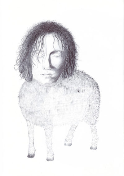 Bertrand Grave. Dibujo. Boli Bic. Serie Antropoamorfo. Poor Sid. 2017.