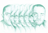 Bertrand Grave. Dibujo. Boli Bic. Serie Transmutaciones. Carlos y Sharon. 2018.