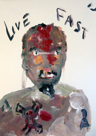 Bertrand Grave. Pintura. Serie Black Metal. Live Fast. 2017.