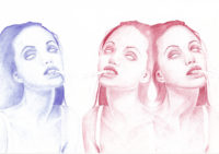 Bertrand Grave. Dibujo. Boli Bic. Serie Transmutaciones. Angeline 0.2. 2017.