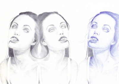 Bertrand Grave. Dibujo. Boli Bic. Serie Transmutaciones. Angeline 0.1. 2017.